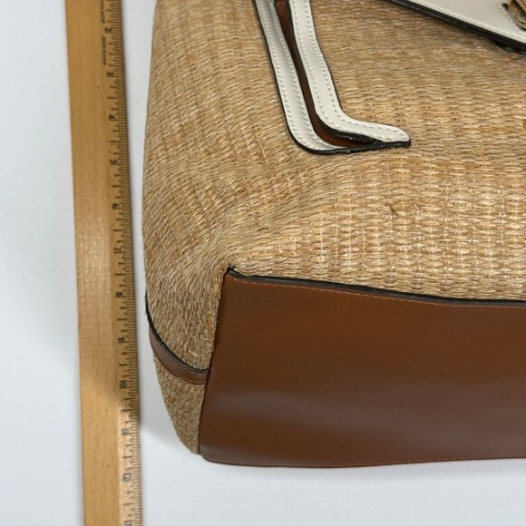 Calvin Klein Natural Straw & Brown White Leather Trim Tote Bag Canvas Raffia - Picture 8 of 8